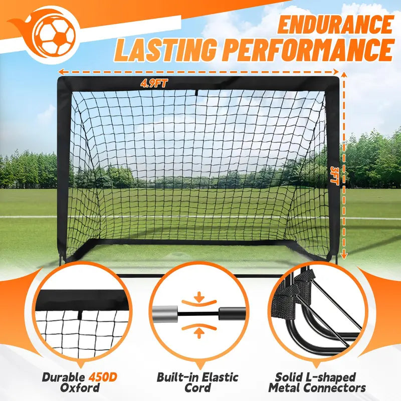 Children'S Portable Football Goals Set (2-Pack, 4X3Ft) - Foldable 450D Thick Oxfords Fabric Soccer Training Kit with Adjustable Agility Ladder, Soccer Ball, 6 Cones, Easy Assembly, Carry-Bag Ready, Skill-Enhancing
