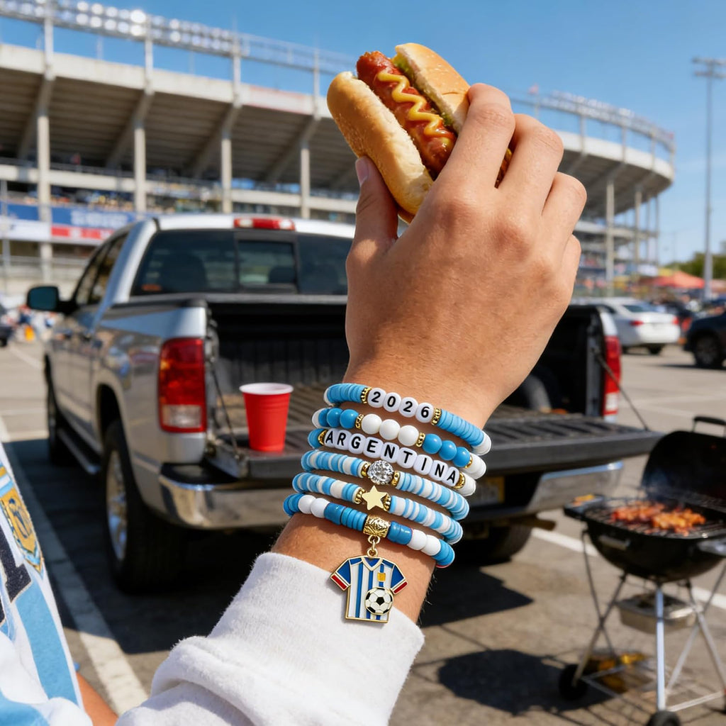 Soccer Party Favors - 6 Pack Argentina Soccer Bracelets | Soccer Mom Essentials - 2026 World Game Cup Accessories Jersey Outfits for Women Men - Soccer Gifts for Fans Players Coaches Team