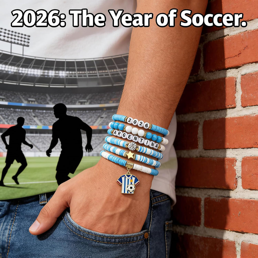 Soccer Party Favors - 6 Pack Argentina Soccer Bracelets | Soccer Mom Essentials - 2026 World Game Cup Accessories Jersey Outfits for Women Men - Soccer Gifts for Fans Players Coaches Team