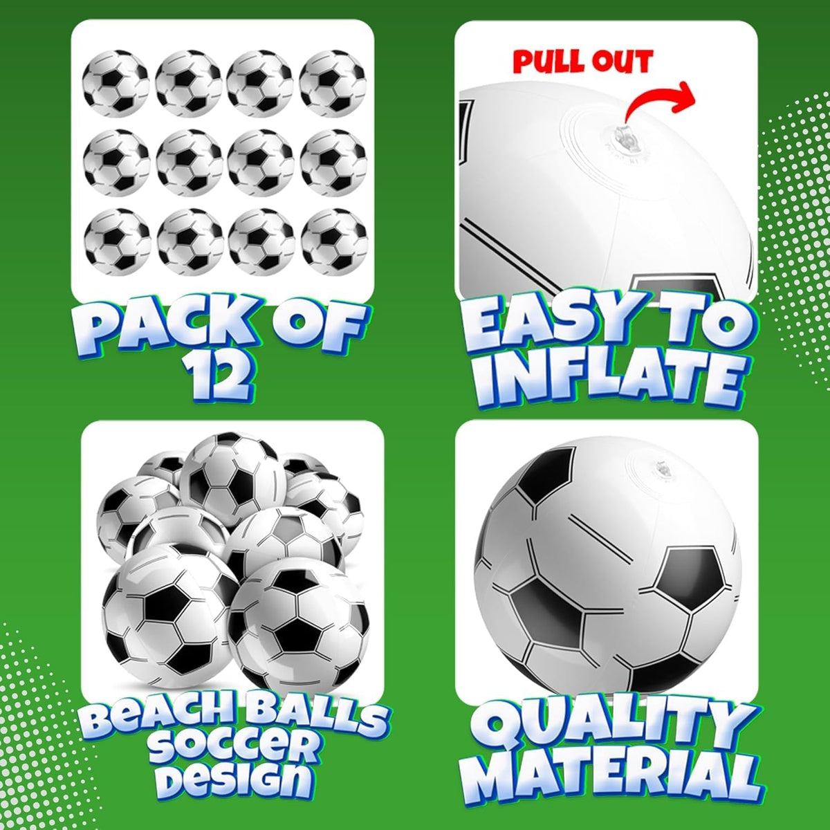 12-Pack Inflatable Soccer Balls 16-Inch, Soccer Party Beach Balls Bulk
