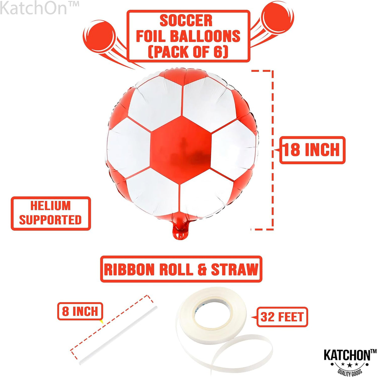 Red Soccer Balloons 18 Inch, Pack of 6