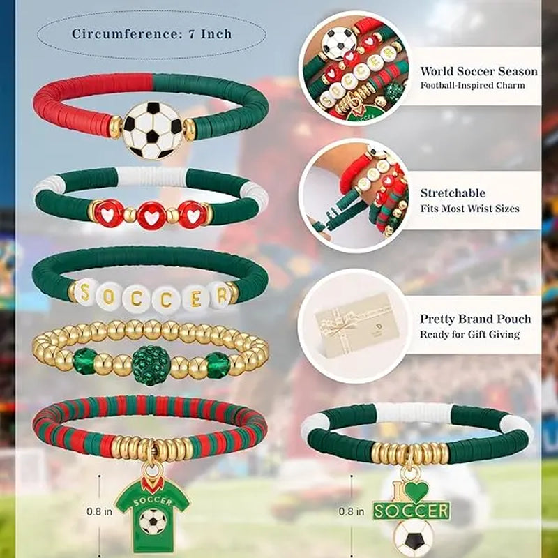 2026 World Soccer Cup Soccer Bracelets for Women Men, Stackable Soccer Jewelry Game Day Fan Accessories Gifts for USA Mexico Argentina Soccer Fans