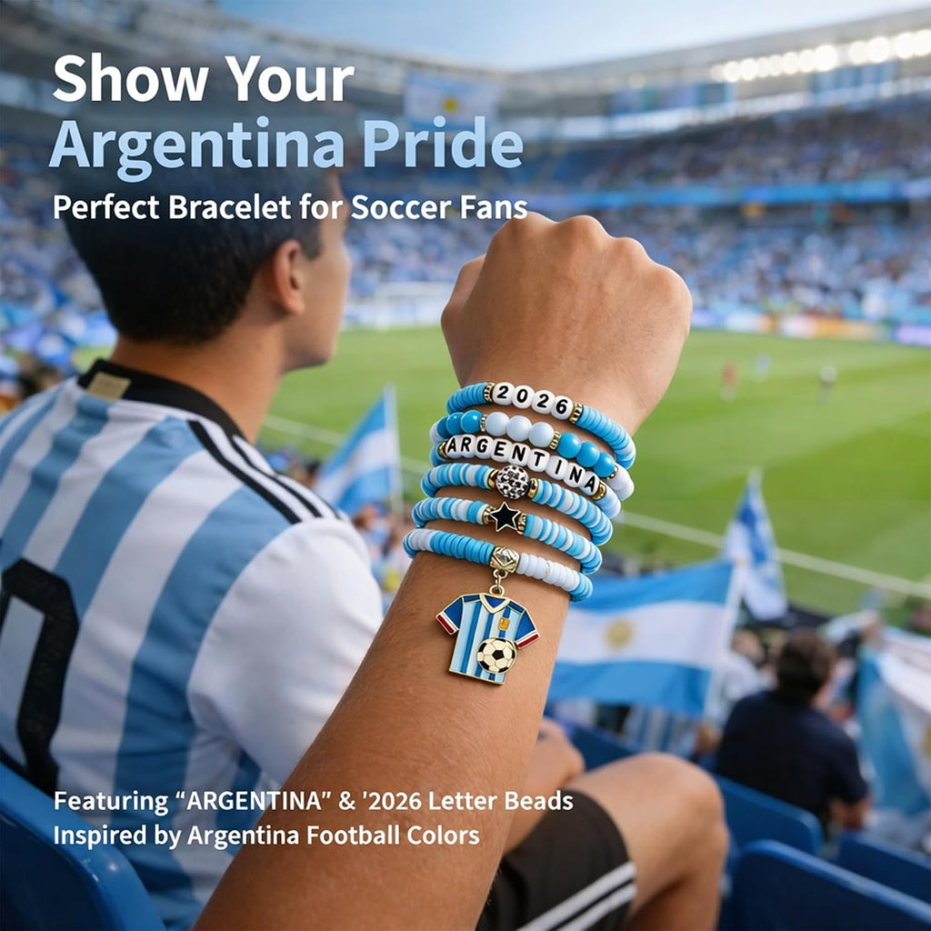 Soccer Party Favors - 6 Pack Argentina Soccer Bracelets | Soccer Mom Essentials - 2026 World Game Cup Accessories Jersey Outfits for Women Men - Soccer Gifts for Fans Players Coaches Team