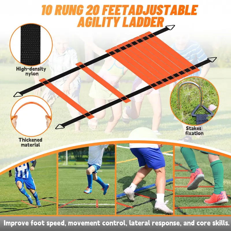 Children'S Portable Football Goals Set (2-Pack, 4X3Ft) - Foldable 450D Thick Oxfords Fabric Soccer Training Kit with Adjustable Agility Ladder, Soccer Ball, 6 Cones, Easy Assembly, Carry-Bag Ready, Skill-Enhancing