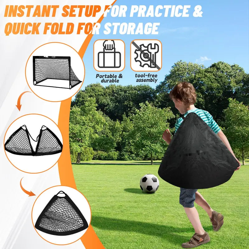 Children'S Portable Football Goals Set (2-Pack, 4X3Ft) - Foldable 450D Thick Oxfords Fabric Soccer Training Kit with Adjustable Agility Ladder, Soccer Ball, 6 Cones, Easy Assembly, Carry-Bag Ready, Skill-Enhancing