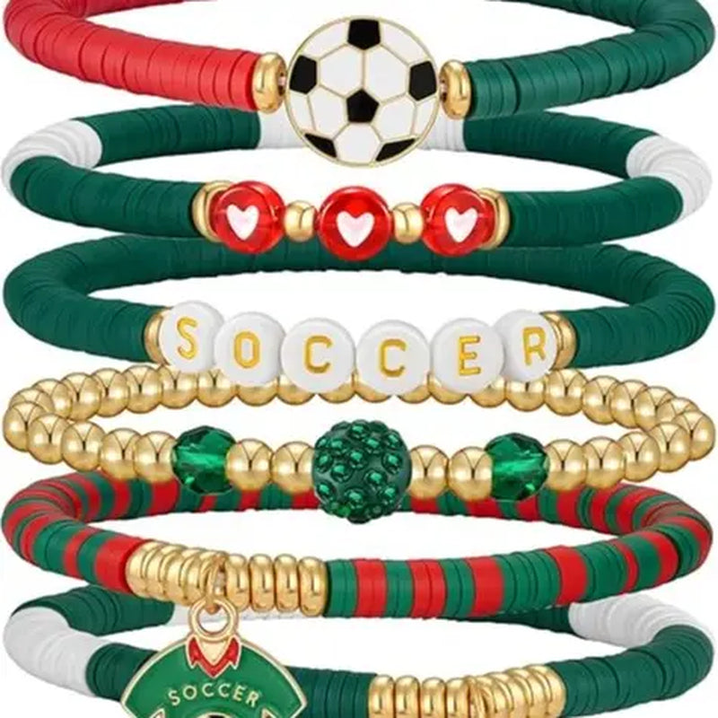 2026 World Soccer Cup Soccer Bracelets for Women Men, Stackable Soccer Jewelry Game Day Fan Accessories Gifts for USA Mexico Argentina Soccer Fans