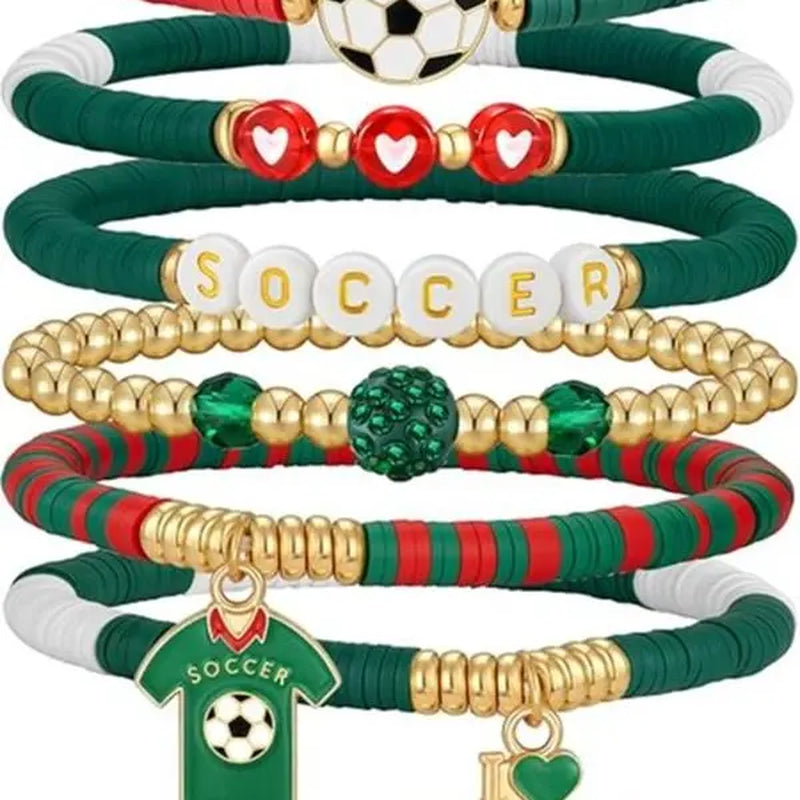 2026 World Soccer Cup Soccer Bracelets for Women Men, Stackable Soccer Jewelry Game Day Fan Accessories Gifts for USA Mexico Argentina Soccer Fans