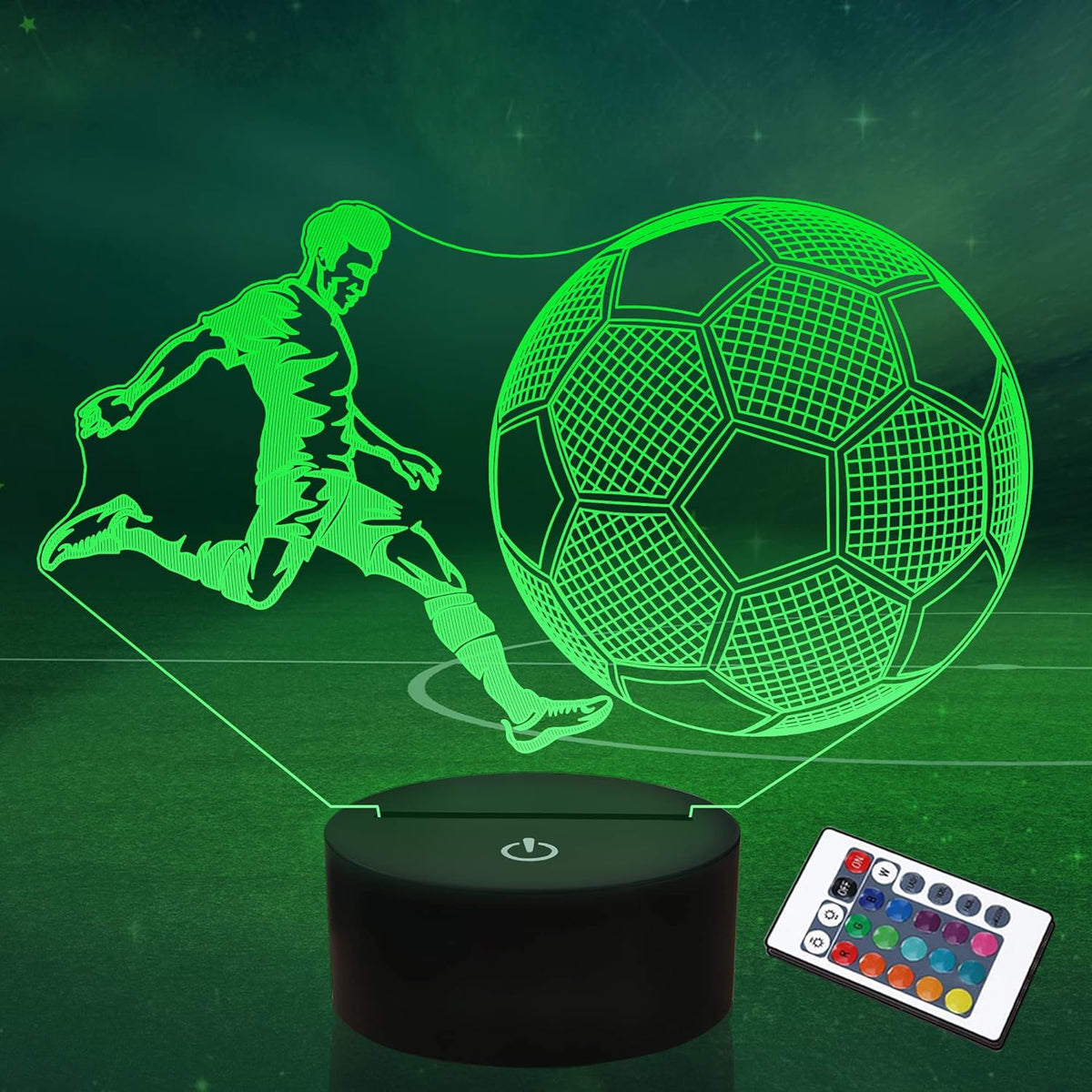 Soccer Night Light Gifts for Boys Girls, Soccer Light 3D Illusion Lamp Futbol with 16 Colors, Flashing Changing for Kids 8-12 Birthday Christmas Ornament Gifts Bedroom Decor