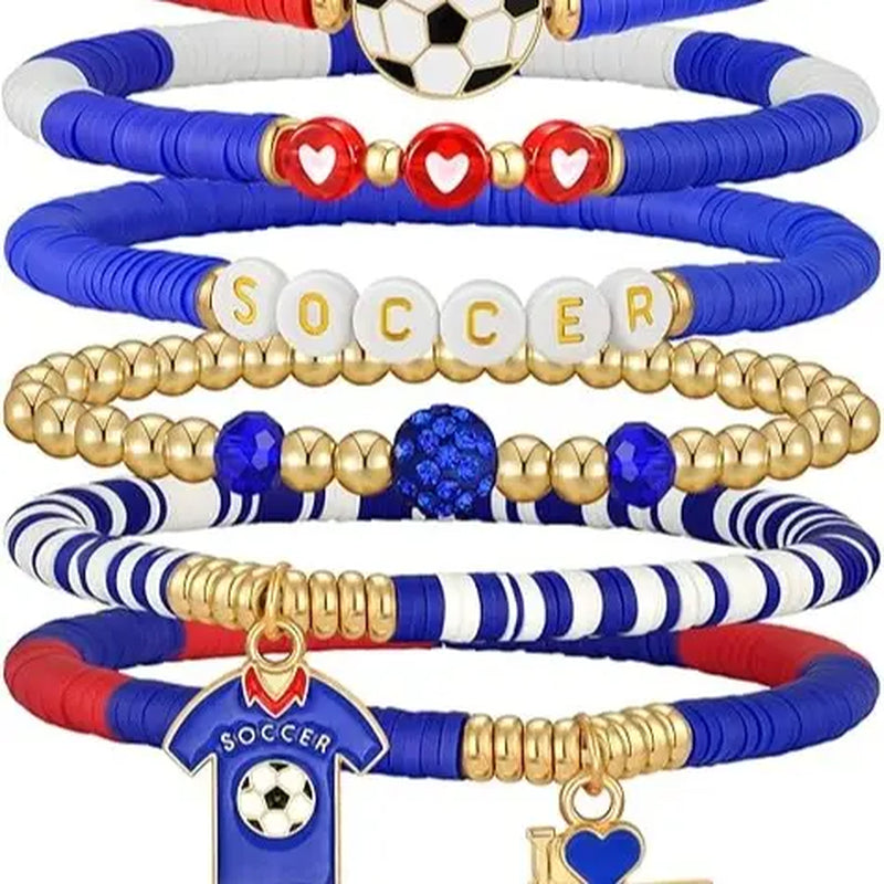 2026 World Soccer Cup Soccer Bracelets for Women Men, Stackable Soccer Jewelry Game Day Fan Accessories Gifts for USA Mexico Argentina Soccer Fans