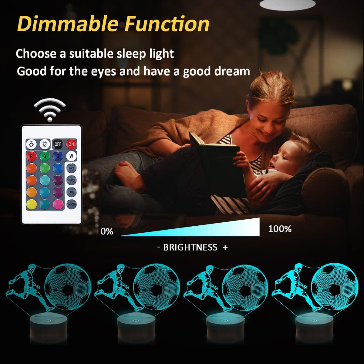 Soccer Night Light Gifts for Boys Girls, Soccer Light 3D Illusion Lamp Futbol with 16 Colors, Flashing Changing for Kids 8-12 Birthday Christmas Ornament Gifts Bedroom Decor