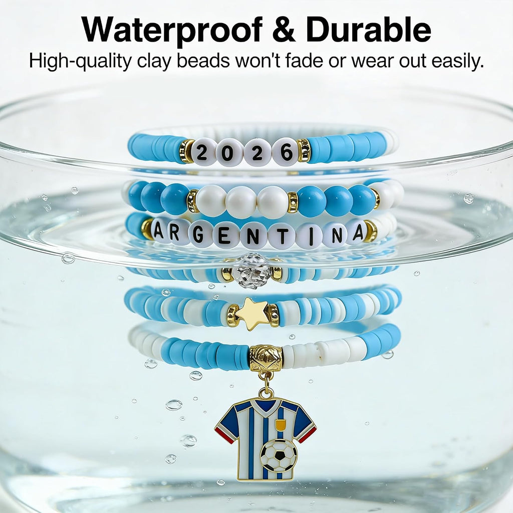 Soccer Party Favors - 6 Pack Argentina Soccer Bracelets | Soccer Mom Essentials - 2026 World Game Cup Accessories Jersey Outfits for Women Men - Soccer Gifts for Fans Players Coaches Team