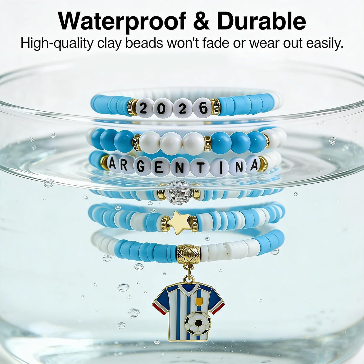 Soccer Party Favors - 6 Pack Argentina Soccer Bracelets | Soccer Mom Essentials - 2026 World Game Cup Accessories Jersey Outfits for Women Men - Soccer Gifts for Fans Players Coaches Team