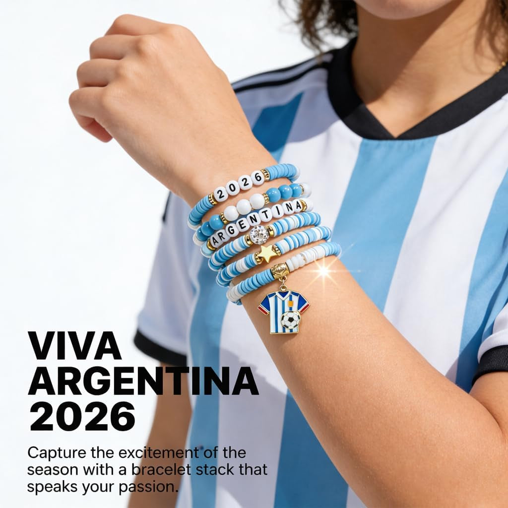 Soccer Party Favors - 6 Pack Argentina Soccer Bracelets | Soccer Mom Essentials - 2026 World Game Cup Accessories Jersey Outfits for Women Men - Soccer Gifts for Fans Players Coaches Team