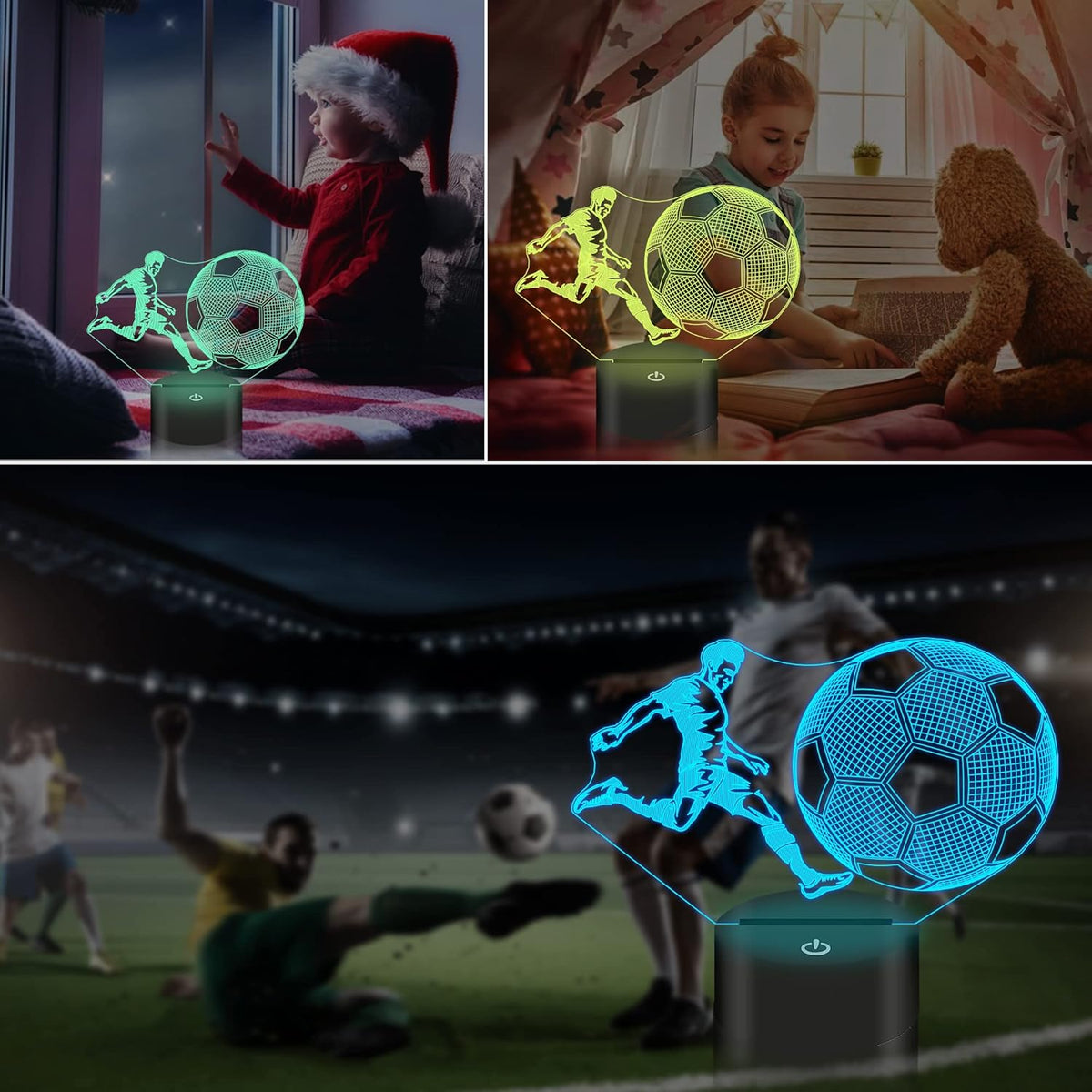 Soccer Night Light Gifts for Boys Girls, Soccer Light 3D Illusion Lamp Futbol with 16 Colors, Flashing Changing for Kids 8-12 Birthday Christmas Ornament Gifts Bedroom Decor