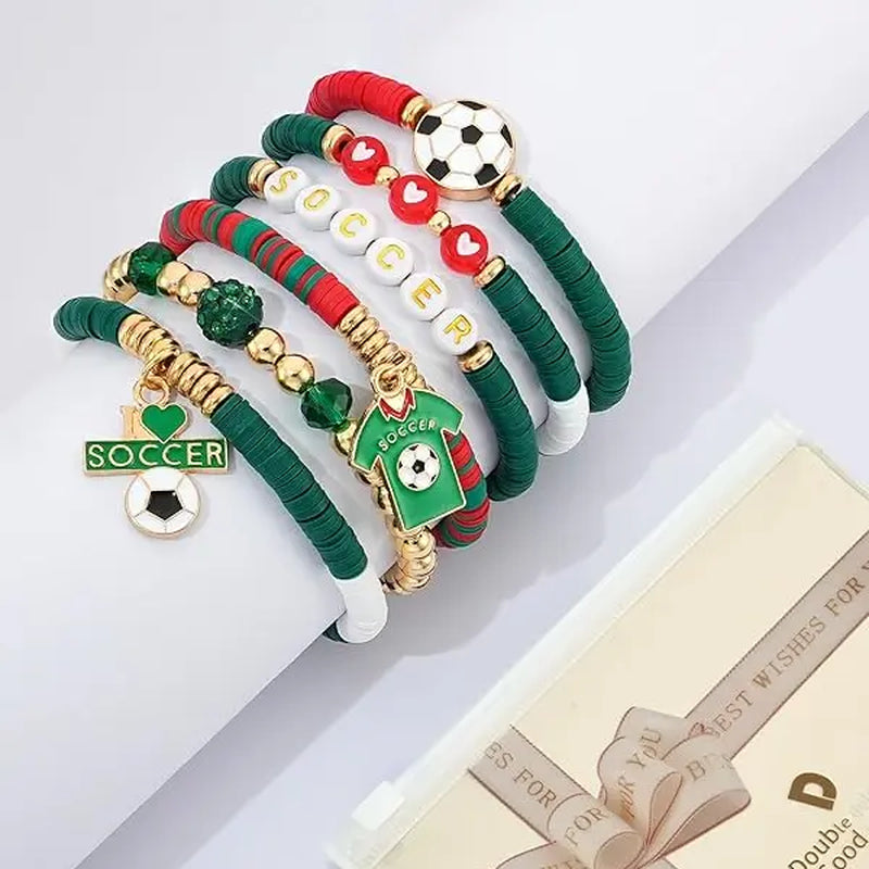 2026 World Soccer Cup Soccer Bracelets for Women Men, Stackable Soccer Jewelry Game Day Fan Accessories Gifts for USA Mexico Argentina Soccer Fans