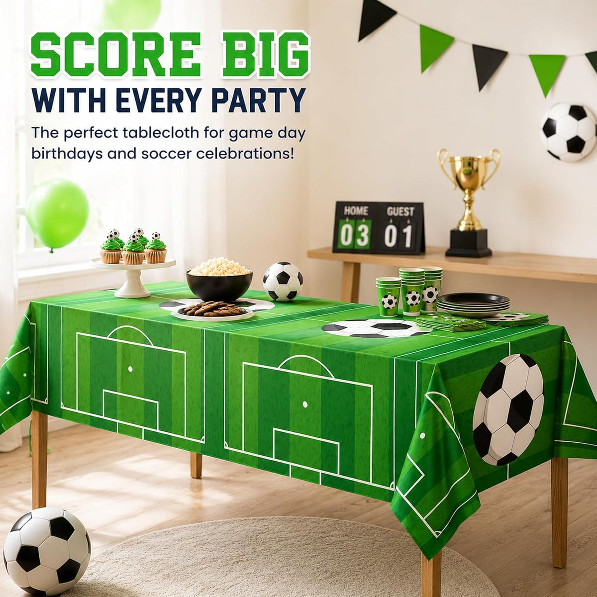Soccer Party Decorations - 2 PCS Soccer Tablecloth | 2026 World Soccer Cup Merchandise Birthday Party Decorations - Soccer Party Favors Accessories Supplies for Indoor Outdoor Decor