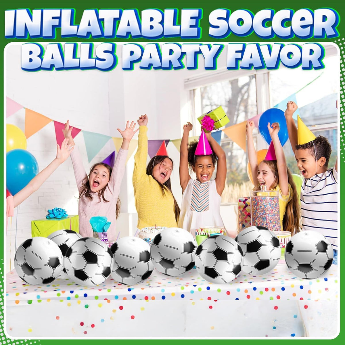 12-Pack Inflatable Soccer Balls 16-Inch, Soccer Party Beach Balls Bulk