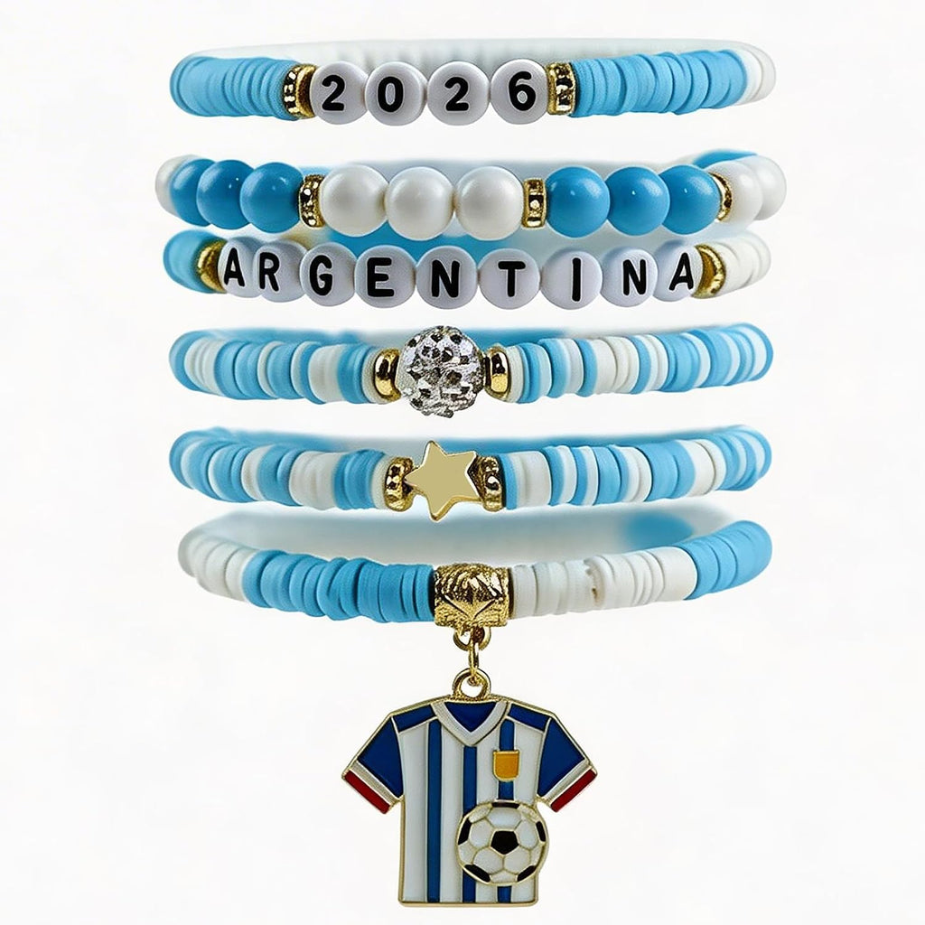 Soccer Party Favors - 6 Pack Argentina Soccer Bracelets | Soccer Mom Essentials - 2026 World Game Cup Accessories Jersey Outfits for Women Men - Soccer Gifts for Fans Players Coaches Team