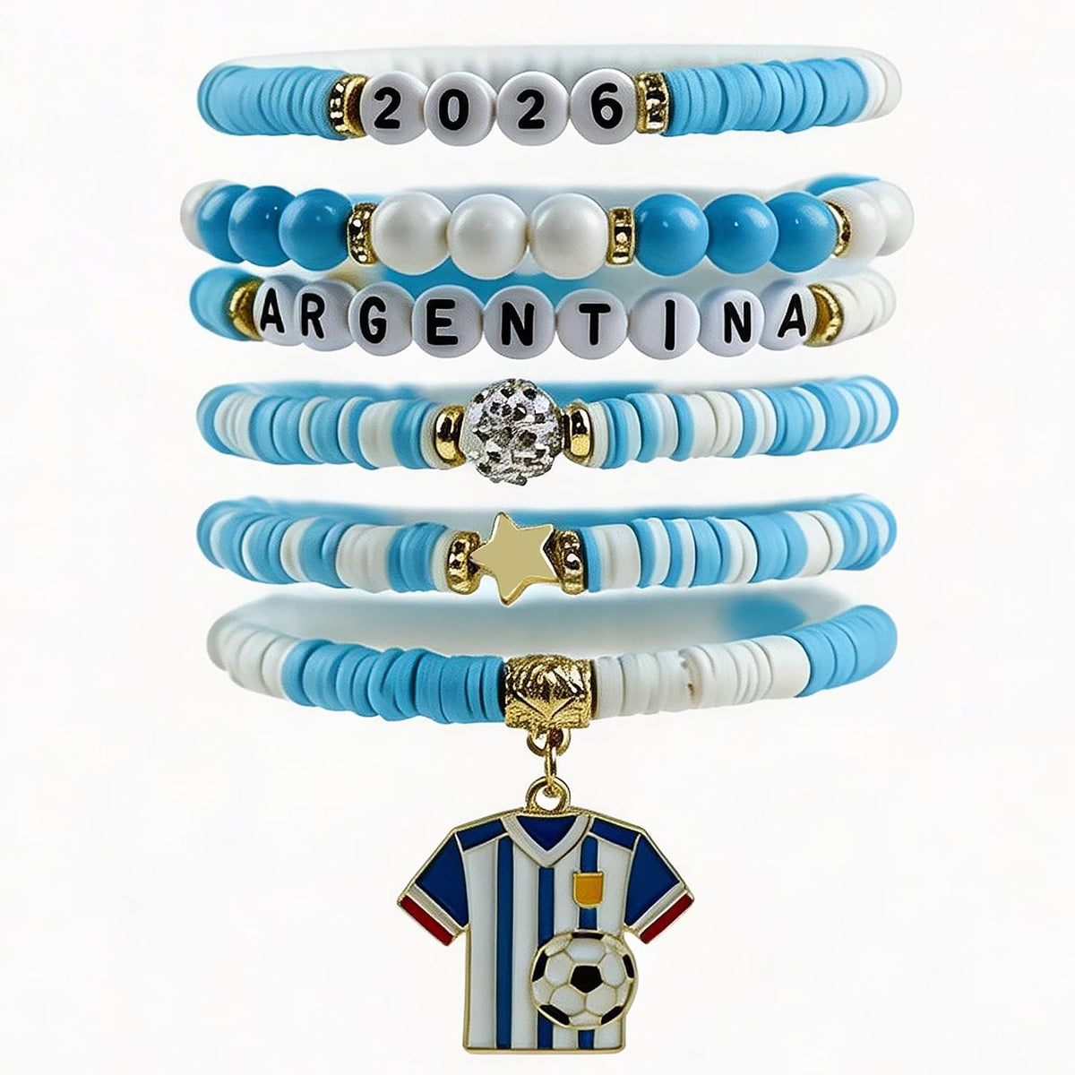 Soccer Party Favors - 6 Pack Argentina Soccer Bracelets | Soccer Mom Essentials - 2026 World Game Cup Accessories Jersey Outfits for Women Men - Soccer Gifts for Fans Players Coaches Team